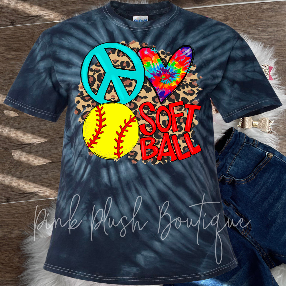 "Peace Love Softball" Tye Dye Tshirt