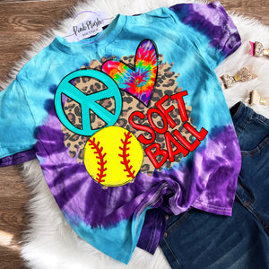 "Peace Love Softball" Tye Dye Tshirt