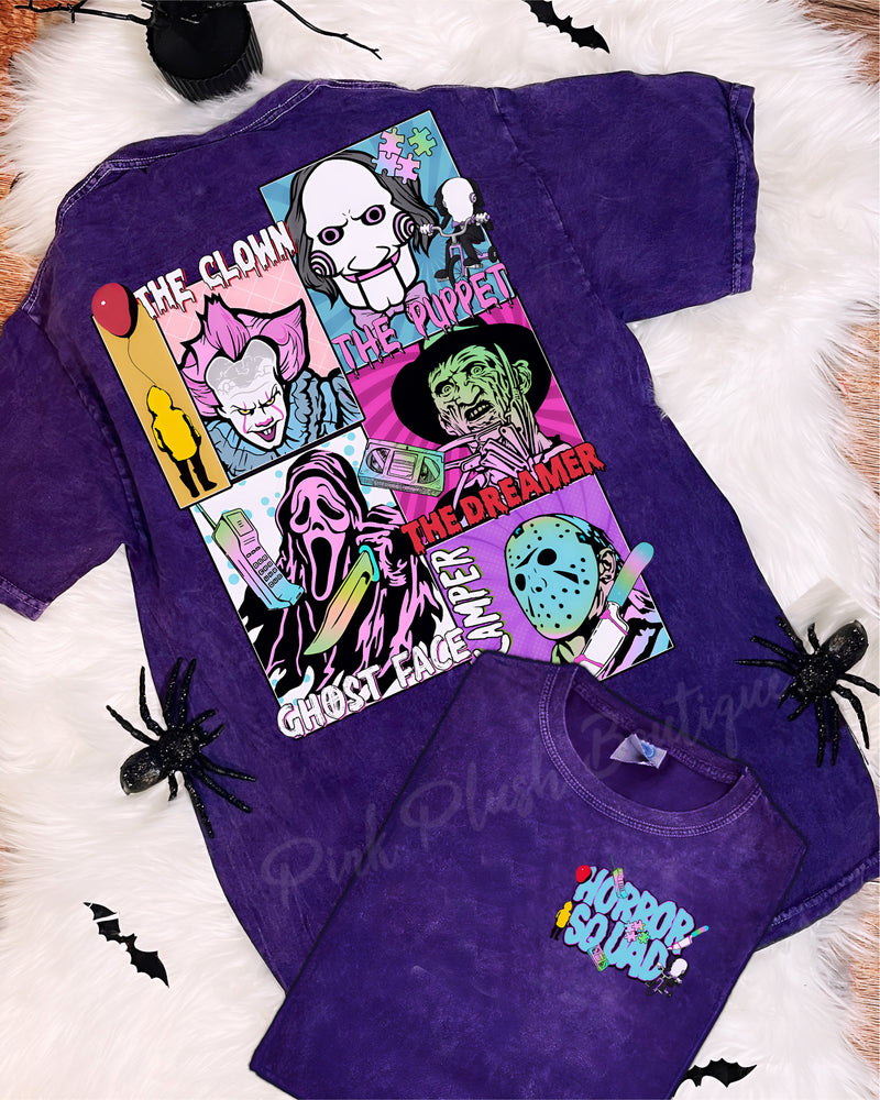 
            
                Load image into Gallery viewer, NEW! &amp;quot;Horror Halloween Squad&amp;quot; Distressed Tshirt - Pink Plush Exclusive design
            
        