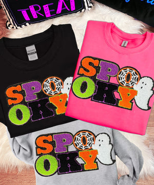 NEW! "Spooky" Chenille Patch Sweatshirt | Preppy Halloween Sweatshirt | Pumpkin Sweatshirt