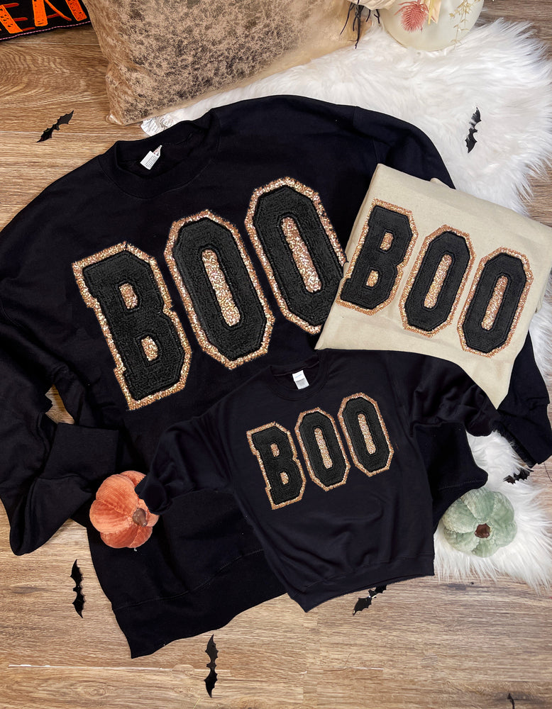 New! "Boo" Embroidered Glitter Sweatshirt