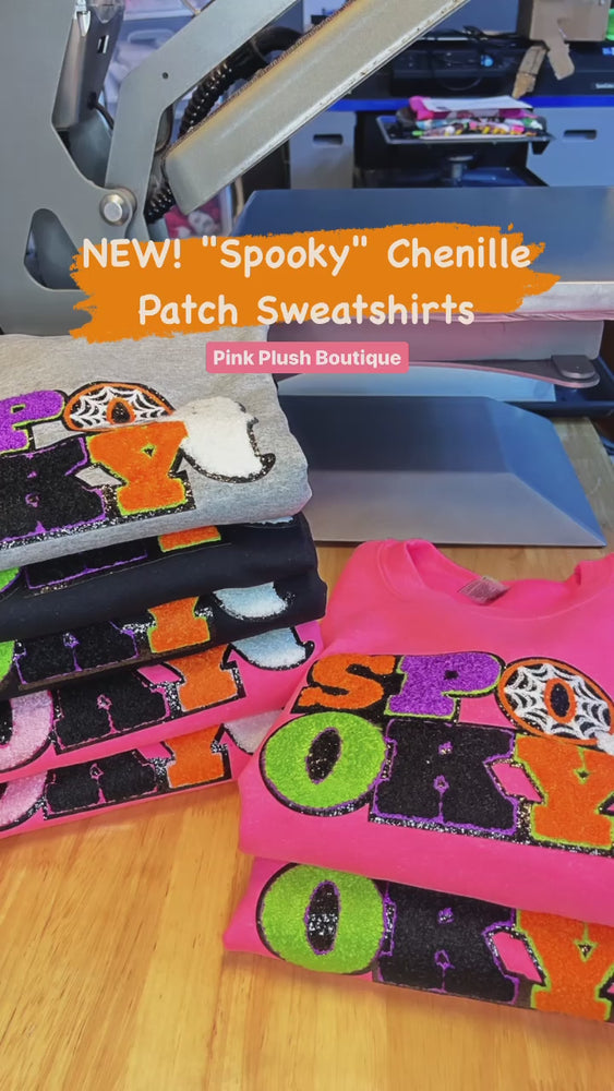 NEW! "Spooky" Chenille Patch Sweatshirt | Preppy Halloween Sweatshirt | Pumpkin Sweatshirt