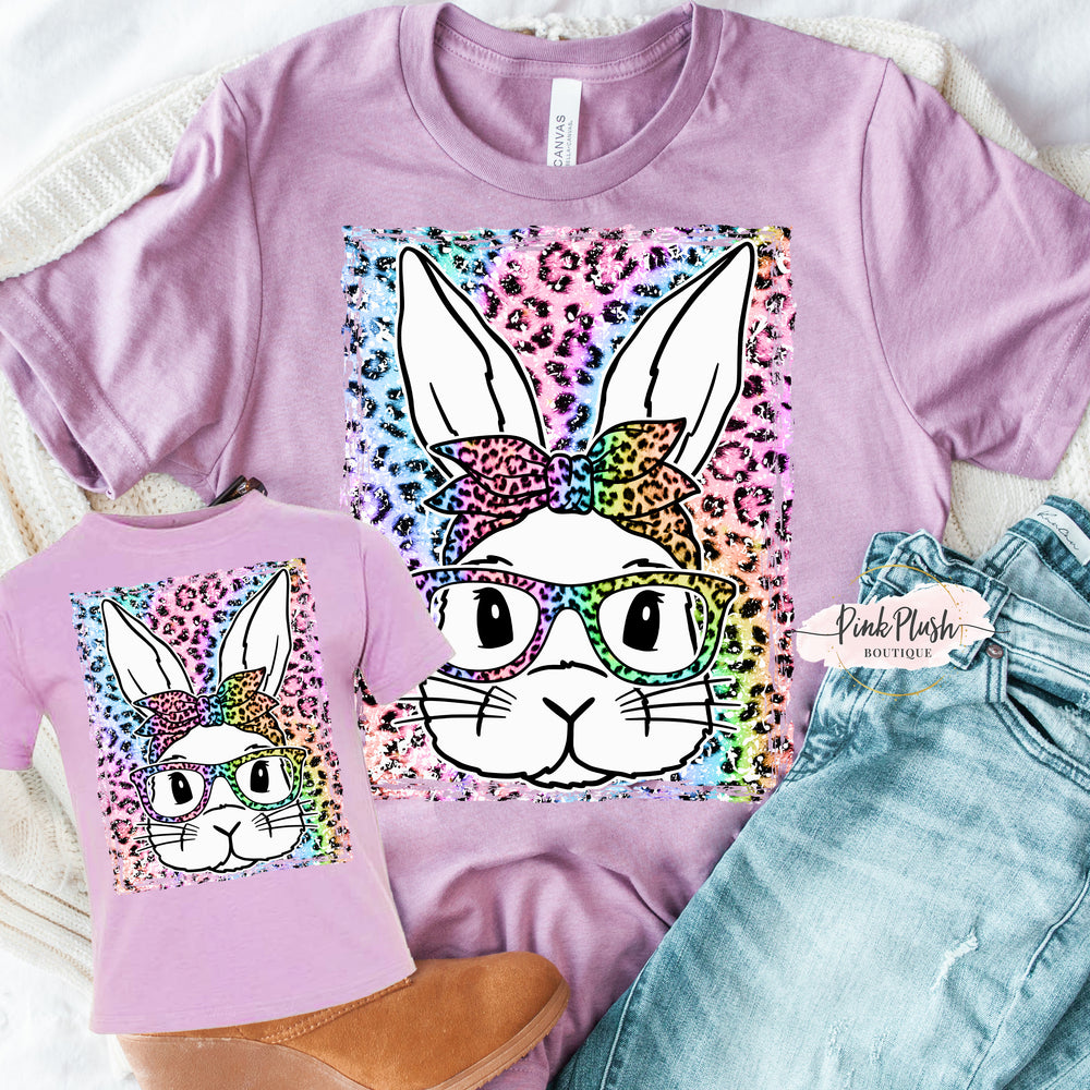 "Rainbow Leopard Bunny" Mother / Daughter Tshirt