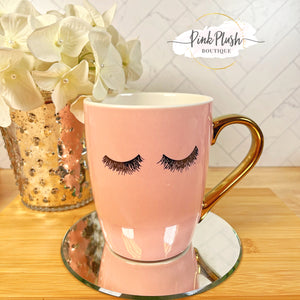 
            
                Load image into Gallery viewer, Pink Eyelashes Gold Coffee Mug
            
        