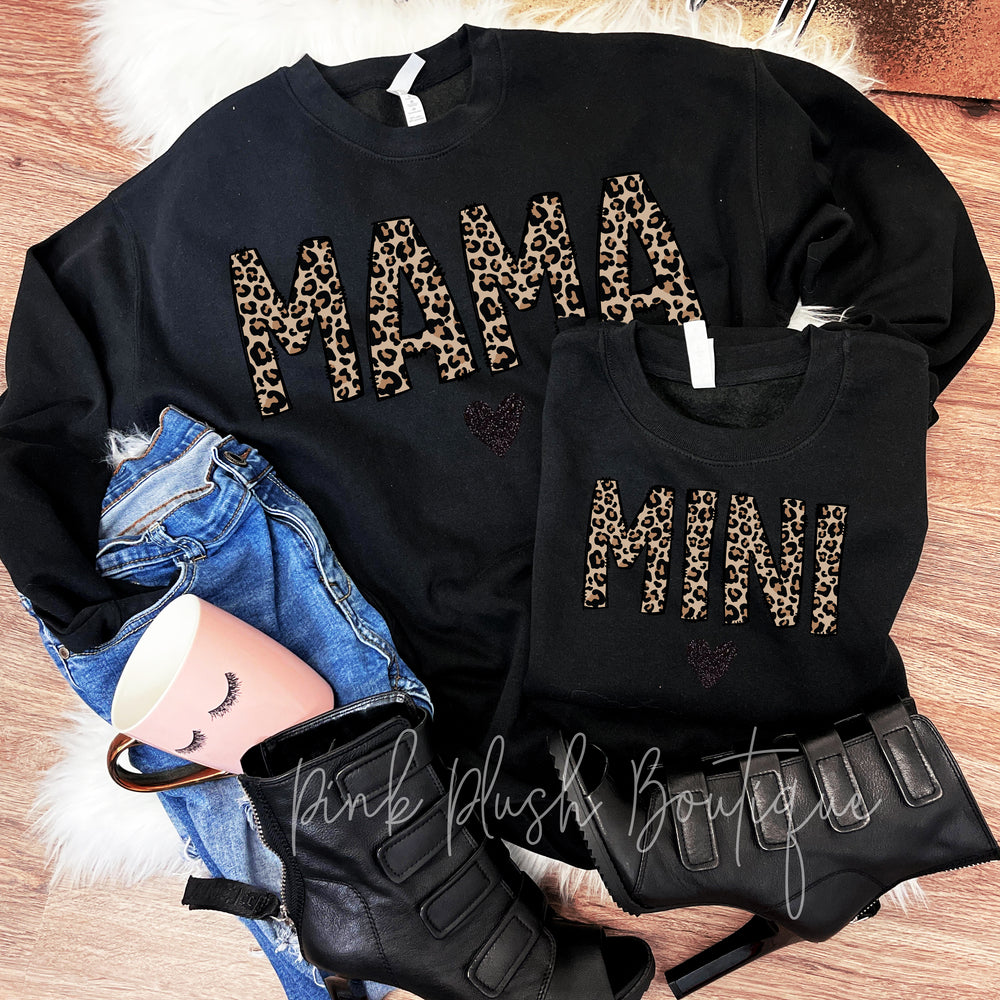 
            
                Load image into Gallery viewer, CLEARANCE | &amp;quot;Mama / Mini&amp;quot; Leopard Sweatshirt - BLACK
            
        