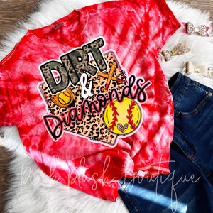 "Dirt and Diamonds" Tye Dye Tshirt | Softball / Baseball Sports Tshirt