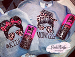NEW! "#KIDLIFE + #MOMLIFE" Crewneck Sweatshirts - Athletic Grey / Brown Leopard