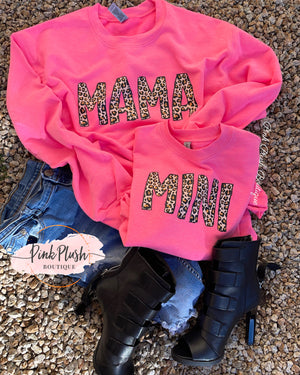 hot pink mama and mini sweatshirts