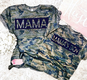 
            
                Load image into Gallery viewer, MAMA + Mama’s BOY&amp;quot; Camo Tshirt - Pink Plush Boutique
            
        
